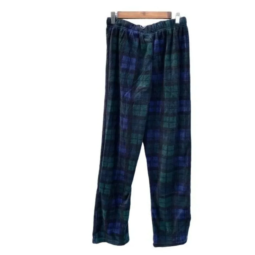 Men’s Fleece Pajama Pants Green and Blue Plaid New
